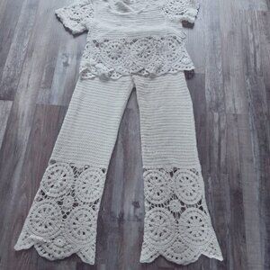 2 Piece Crochet Flare Pants Set Size Med